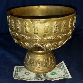 Antique Tibetan Nepalese Chinese Stemmed Brass Bowl 7