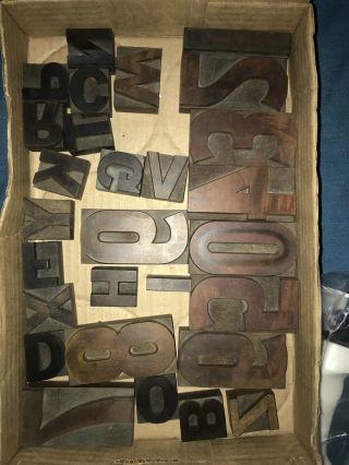Rare Letterpress Print Blocks Assorted Alphabet Number Wood Type Printer Letters