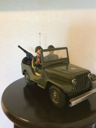 Vintage 1950s Battery Operated Army Jeep Tin Litho Made Japan By Tn Nomura