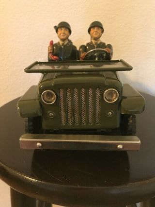 Vintage 1950s Battery Operated Army Jeep Tin Litho Made Japan By TN Nomura 4