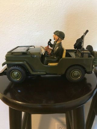 Vintage 1950s Battery Operated Army Jeep Tin Litho Made Japan By TN Nomura 5