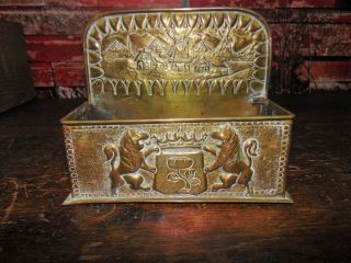 Antique Dutch Windmill Brass Repousse Hand Hammered Wall mount Candle Box EXC 2