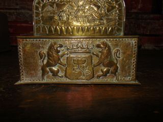 Antique Dutch Windmill Brass Repousse Hand Hammered Wall mount Candle Box EXC 4