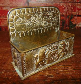 Antique Dutch Windmill Brass Repousse Hand Hammered Wall mount Candle Box EXC 8