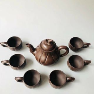 Chinese Exquisite Yixing Zisha Teapot&cups Handmade Carved 400cc Zsh026