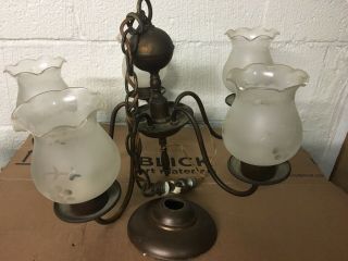 Antique 5 Lights Chandelier Frosted Glass Vintage Copper Brass Or Bronze?