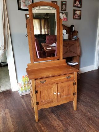 Antique Wood Vanity With Mirror 3