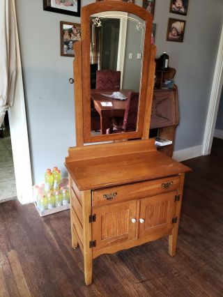 Antique Wood Vanity With Mirror 4