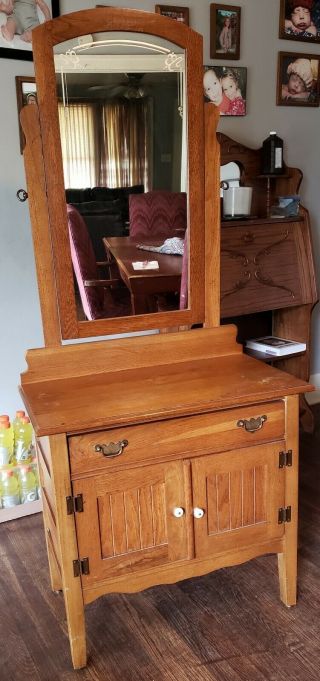 Antique Wood Vanity With Mirror 5
