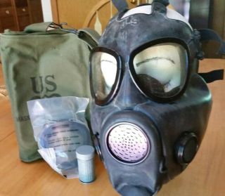 Nos Vtg U.  S.  Military Mask Protective Field M17 Size M,  Canvas Bag,  More