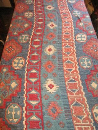Vintage French Kilim Door Curtain.  Upholstery Fabric Projects Ethnic Blues Reds 3