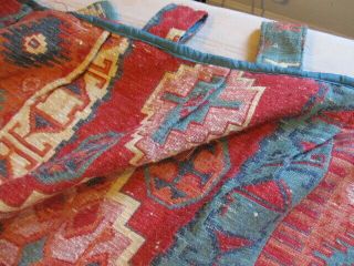 Vintage French Kilim Door Curtain.  Upholstery Fabric Projects Ethnic Blues Reds 5