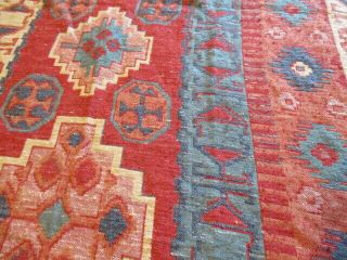 Vintage French Kilim Door Curtain.  Upholstery Fabric Projects Ethnic Blues Reds 6