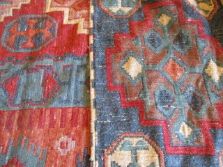Vintage French Kilim Door Curtain.  Upholstery Fabric Projects Ethnic Blues Reds 8