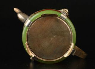 China Handwork Old Green & Red Jade Bracelet Inlay Tibet - silver Dragon Teapot B1 5