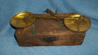 Antique Triumph Balance Scales Wood Box Brass Scales No Weights