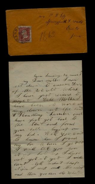 111th Pennsylvania Infantry Civil War Letter - At Aquia Landing Virginia