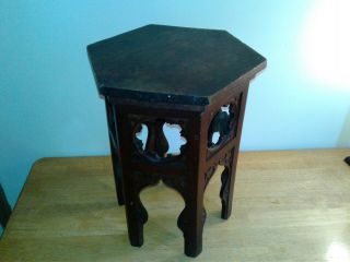 Antique Solid Hard Wood Gothic Revival Fern Stand 6 Sided Carved