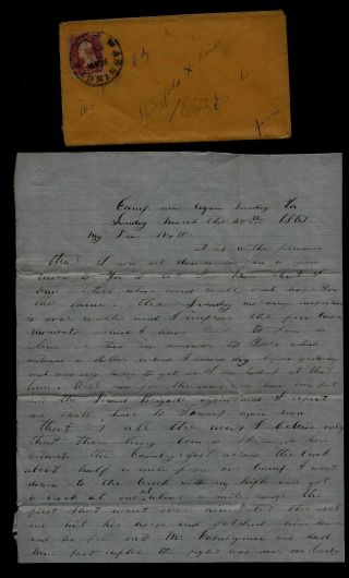 111th Pennsylvania Infantry Civil War Letter - Cavalry Fight At Aquia Landing Va