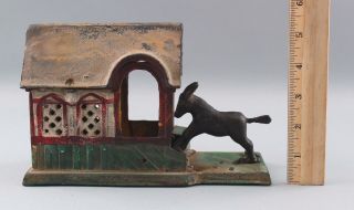Antique Late - 19thc Cast Iron Kicking Donkey & Dog Mechanical Bank