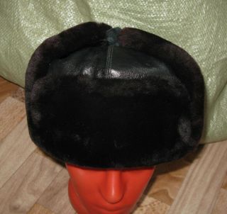 Winter Hat - Leather,  Natural Fur,  For Officers In The Navy Of The Ussr