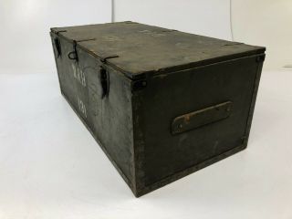 Vintage WOOD FOOT LOCKER military US army trunk chest Green storage box crate 31 5