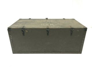 Vintage WOOD FOOT LOCKER military US army trunk chest Green storage box crate 49 5