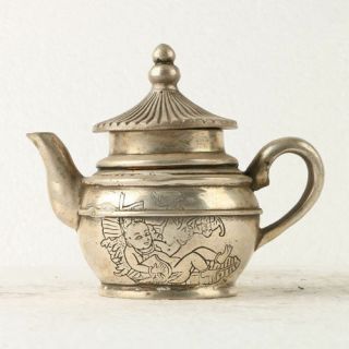 Chinese Silvering Copper Hand Carved Children Teapot