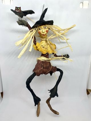 Primitive Handsculpted Papermache Silver Wizard Of Oz Scarecrow 7 1/2”