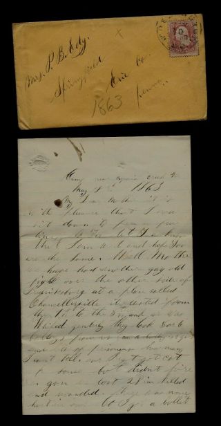 111th Pennsylvania Infantry Civil War Letter - Battle Of Chancellorsville Wow