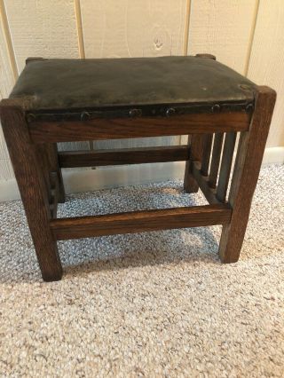 1900’s Early Antique OAK MISSION Footstool Leather Arts & Crafts 1910 2