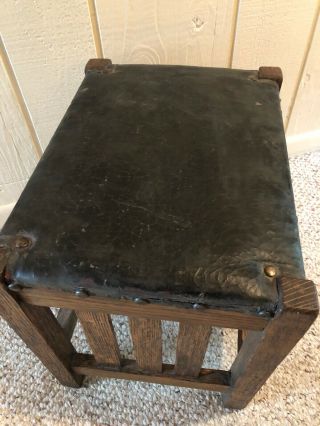 1900’s Early Antique OAK MISSION Footstool Leather Arts & Crafts 1910 3