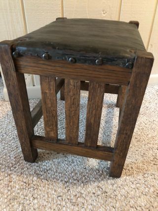 1900’s Early Antique OAK MISSION Footstool Leather Arts & Crafts 1910 5