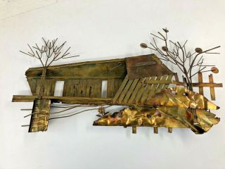 Vintage Metal Wall Art COVERED BRIDGE Enesco curtis jere style mid century mod 6