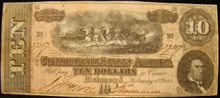 1864 Confederate $10.  00 Note From Tenn.  Estate.  Example.  Civil War.