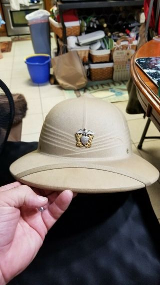 Rare Vintage Us Vietnam War Us Navy Officers Named Pith Helmet Hat