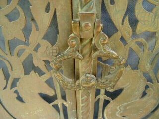 Rare 19th Century Pierced Brass Doors Mythical Dragons Unicorn,  Birds And Leaves