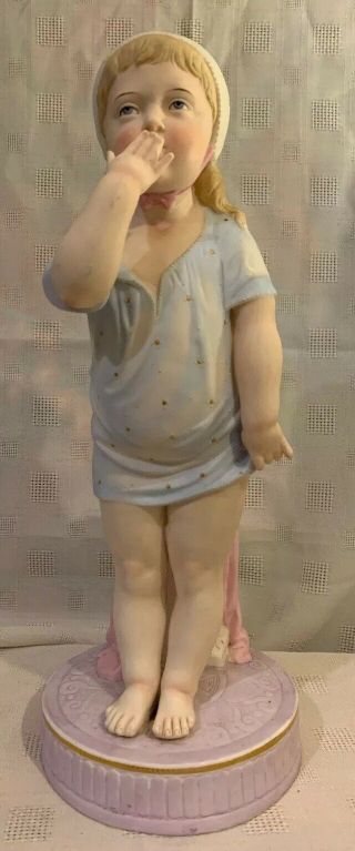 Antique German Bisque Little Girl Figurine “blowing Kisses” Big