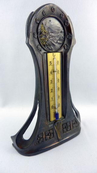Stunning And Rare German Art Nouveau Desk Thermometer Probably Bronze