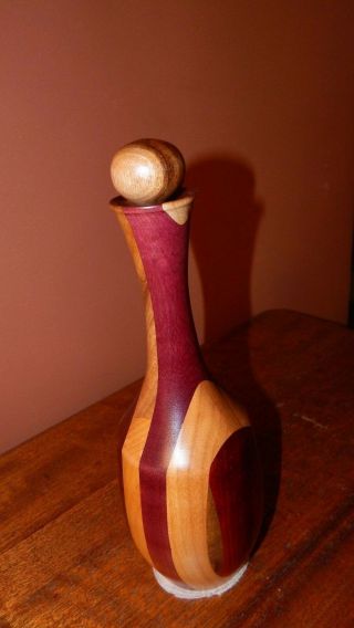 Wood Lathe Turned Segmented Vase.  Handmade,  Just Completed.  Purple Heart & Ash.