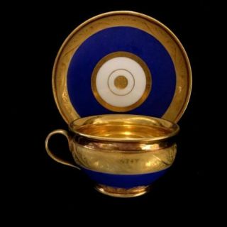 ANTIQUE FRENCH PORCELAIN CUP & SAUCER GOLD - BLUE COLOR FROM 19 CENTURY. 4