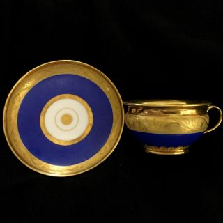 ANTIQUE FRENCH PORCELAIN CUP & SAUCER GOLD - BLUE COLOR FROM 19 CENTURY. 7