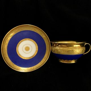 ANTIQUE FRENCH PORCELAIN CUP & SAUCER GOLD - BLUE COLOR MAGNIFICANT FROM 19 CEN. 4