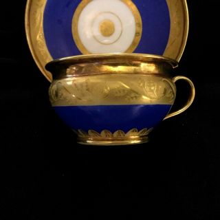 ANTIQUE FRENCH PORCELAIN CUP & SAUCER GOLD - BLUE COLOR MAGNIFICANT FROM 19 CEN. 5