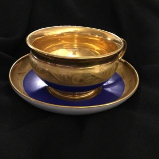 ANTIQUE FRENCH PORCELAIN CUP & SAUCER GOLD - BLUE COLOR MAGNIFICANT FROM 19 CEN. 7