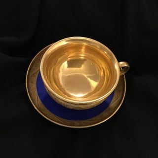 ANTIQUE FRENCH PORCELAIN CUP & SAUCER GOLD - BLUE COLOR MAGNIFICANT FROM 19 CEN. 8