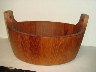 Vintage Mid Century Danish Modern Nissen Denmark Teak Bowl Bucket 15.  5 " Diameter