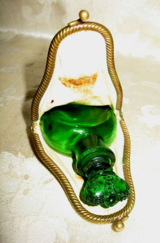 Green Glass Perfume With A Crown Stopper In A Leather Kiss Clasp Case