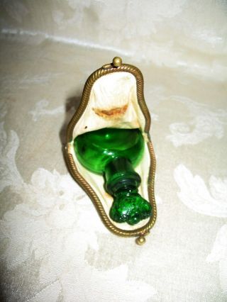Green Glass Perfume with a Crown Stopper in a Leather Kiss Clasp Case 5