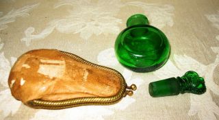 Green Glass Perfume with a Crown Stopper in a Leather Kiss Clasp Case 8